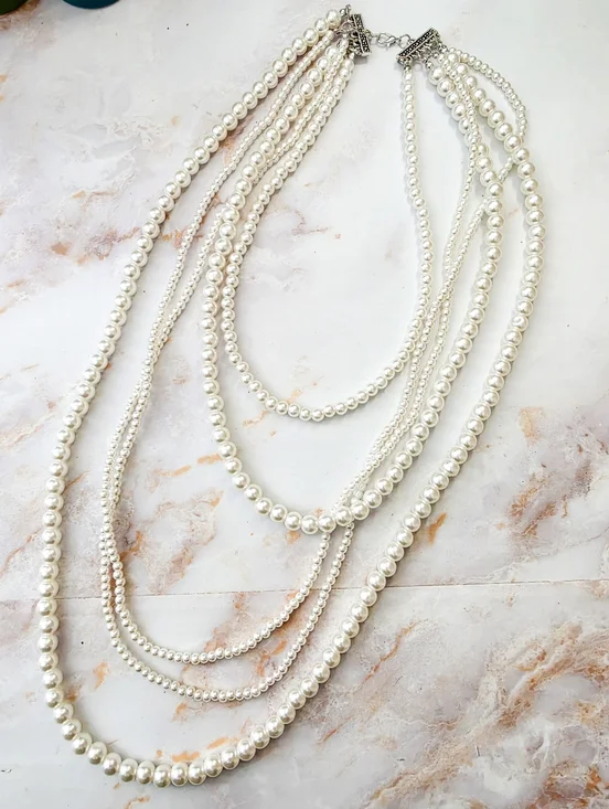 Multi-Strand Layered Faux Pearl Necklace Classic Elegant Statement Jewelry NEW - Picture 4 of 5